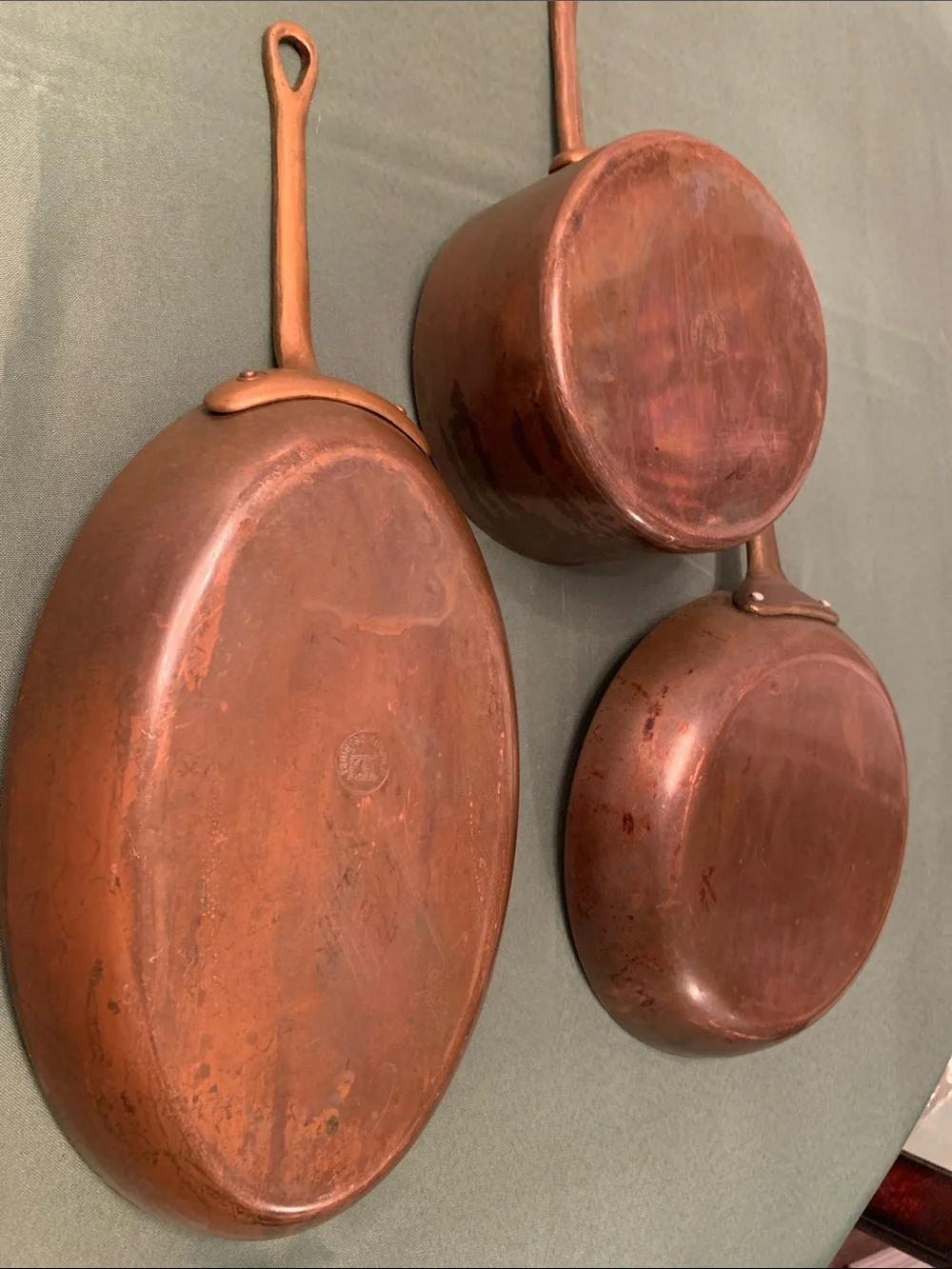 VTG Copper Cookware set Of (3) European/Tuscan/Antique Decor Rare 10” Fish Fryer